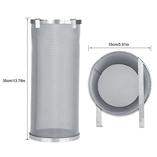 Brew Filter Home 300 - Filtro de acero inoxidable para cerveza casera, 300 micras, cartucho de filtro de malla para hacer vino con gancho