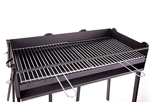 BRICOMIRAS Barbacoa Rectangular LEÑA Y CARBÓN 80 CENTÍMETROS con Soporte para PAELLERA Ideal para Camping Y Playa