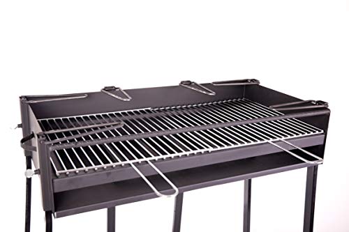 BRICOMIRAS Barbacoa Rectangular LEÑA Y CARBÓN 80 CENTÍMETROS con Soporte para PAELLERA Ideal para Camping Y Playa