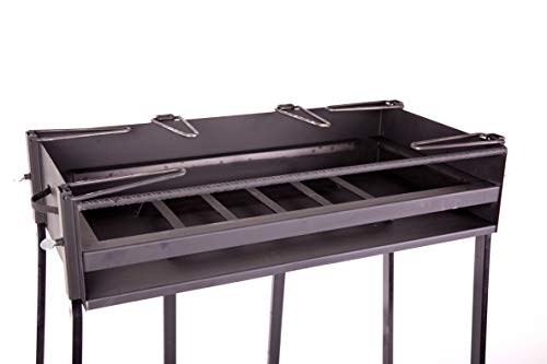 BRICOMIRAS Barbacoa Rectangular LEÑA Y CARBÓN 80 CENTÍMETROS con Soporte para PAELLERA Ideal para Camping Y Playa