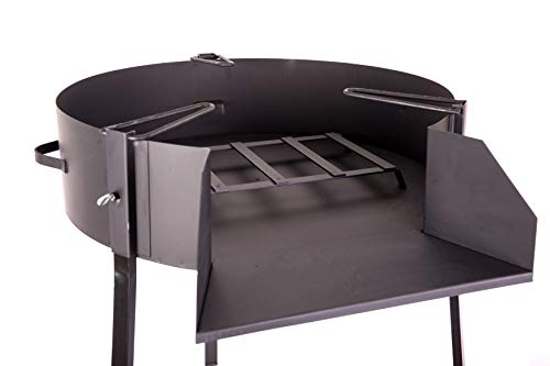 BRICOMIRAS Barbacoa Redonda LEÑA Y CARBÓN 60 CENTÍMETROS Ø con Soporte para PAELLERA Ideal para Camping Y Playa