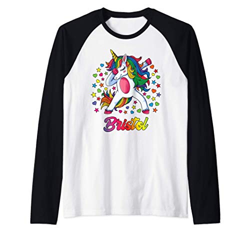 Bristol Nombre Personalizado Regalo Cumpleaños Unicornio Camiseta Manga Raglan