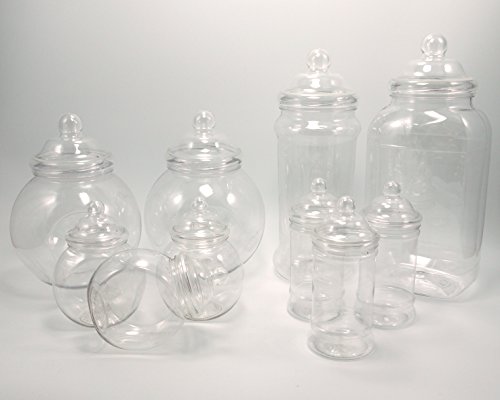 Britten & James - Surtido de 10 jarras de plástico vacías (diseño variado tipo victoriano) Plástico autorizado para uso con alimentos aunque puede utilizarse para otros usos. Ideal para fiestas.