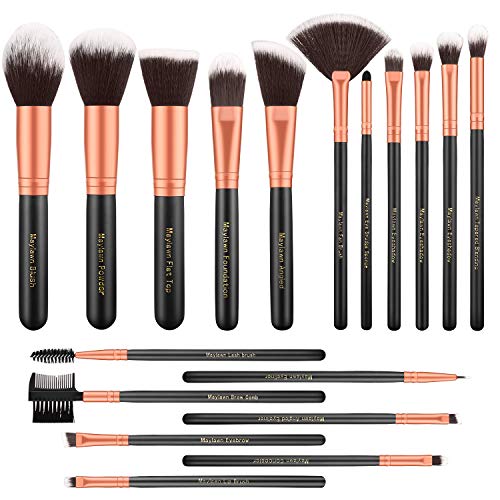 Brochas de Maquillaje, 18 Piezas de Conjuntos de Pinceles de Maquillaje Dorado Rosa, Fibras Sintéticas para Foundation Face Powder Blush Blending Lip Sombra de ojos Eyeliner Make Up Kits de Pinceles