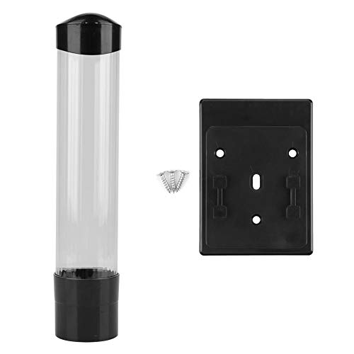 Broco Dispensador de vasos de agua Dispensador de plástico montado en la pared, 60-80 vasos Dispensador de vasos de plástico de papel Soporte de vaso con un toque(Negro)