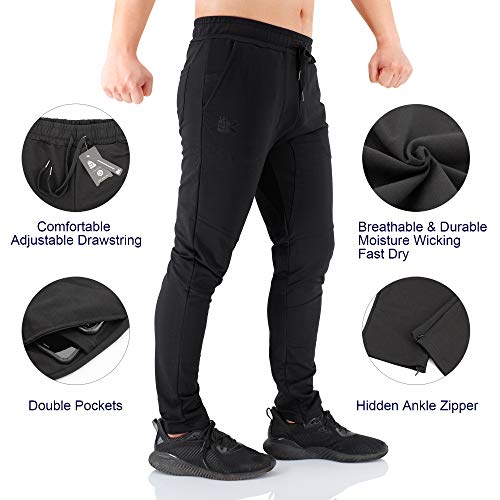 Brokig - Pantalones de deporte para hombre, corte ajustado, con bolsillos dobles Negro Negro ( 27-32