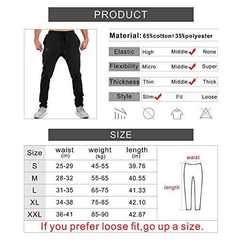 Brokig - Pantalones de deporte para hombre, corte ajustado, con bolsillos dobles Negro Negro ( 27-32