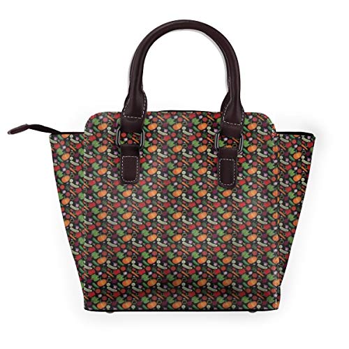 BROWCIN Doodle de cocina saludable vegetal con rábano de calabaza Tomate Pimiento Pepino y zanahoria Multicolor Desmontable Moda Tendencia Bolso de las señoras Bolso de hombro