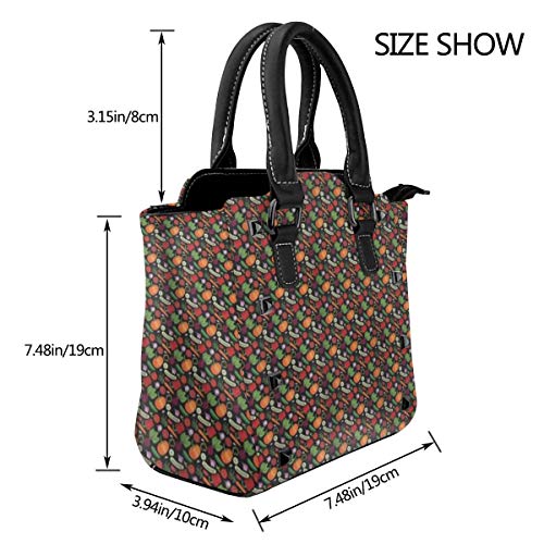 BROWCIN Doodle de cocina saludable vegetal con rábano de calabaza Tomate Pimiento Pepino y zanahoria Multicolor Desmontable Moda Tendencia Bolso de las señoras Bolso de hombro