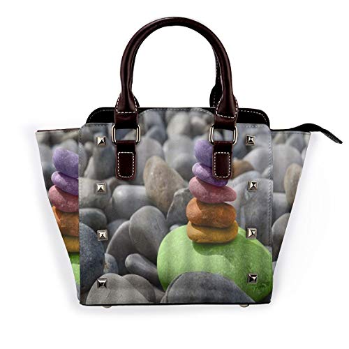 BROWCIN Pirámide de piedra Pila de roca Piedras coloridas Hacer pirámide humana Grava Modelo de arte Escena de naturaleza elegante Desmontable Moda Tendencia Bolso de las señoras Bolso de hombro