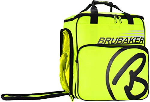 BRUBAKER Combi Set Carver Champion - Bolsa de esquí y Bolsa para 1 par de esquís + Bastones + Botas + Casco - Amarillo neón/Negro - 190 cm