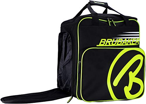 BRUBAKER Combi Set Carver Champion - Funda de esquí y Funda de Bota de esquí para 1 par de esquís + Bastones + Botas + Casco - Negro/Amarillo neón - 190 cm