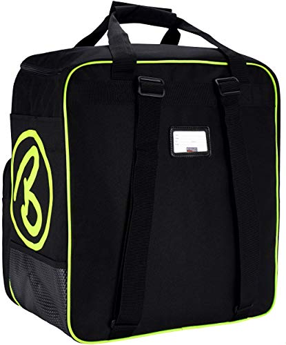 BRUBAKER Combi Set Carver Champion - Funda de esquí y Funda de Bota de esquí para 1 par de esquís + Bastones + Botas + Casco - Negro/Amarillo neón - 190 cm