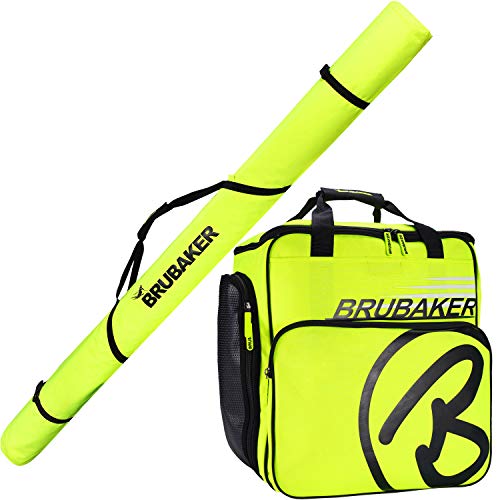 BRUBAKER Combi Set XP Touring Champion - Bolsa de esquí de Fondo y maletín para 1 par de esquís + Bastones + Botas + Casco -Neon Amarillo/Negro - 210 cm