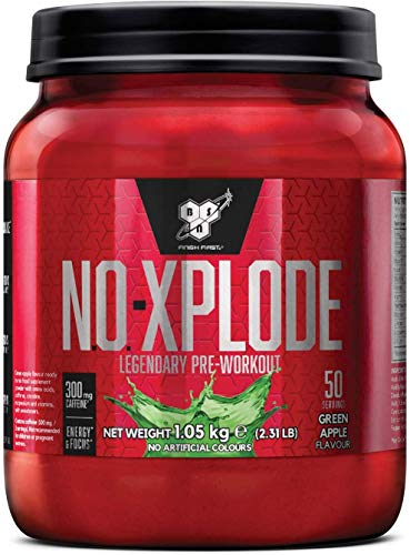 BSN Nutrition N.O.-Xplode, Suplementos Deportivos Pre Workout en Polvo con Creatina Monohidrato, Cafeina, Beta Alanina, Vitamina D y Vitamina B Complex, Menzana Verde, 50 Porciones, 1.05kg