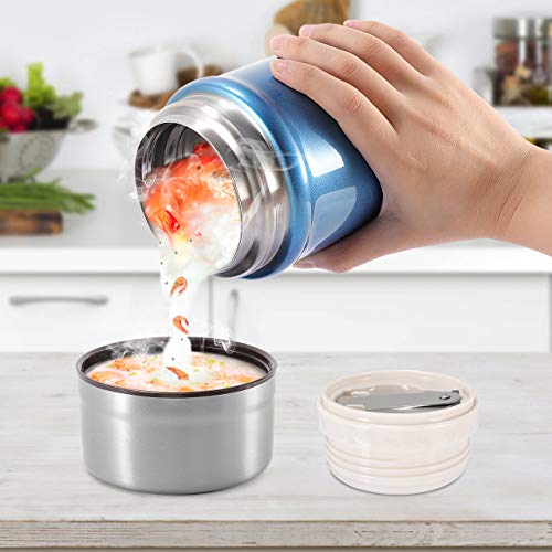 Buluri Termo para Comida 750 ml- Fiambrera Portátil Termo de Acero Inoxidable para Alimentos con Cuchara Plegable, Adecuada para Adultos, Niños y Bebés (Azul)