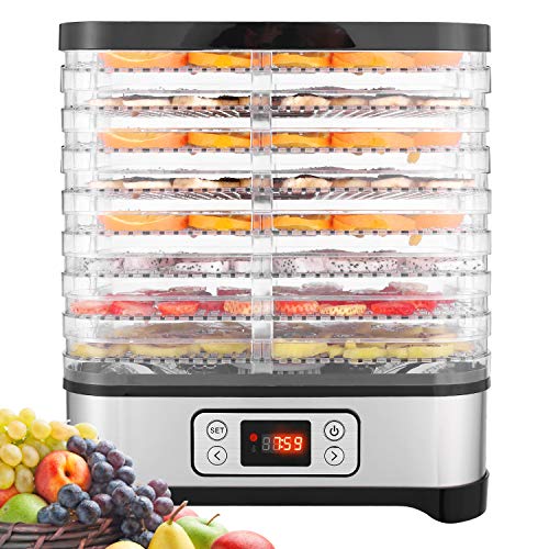 Bunao Deshidratador de Alimentos, Máquina Deshidratadora de Alimentos Eléctrica, Creador de Carne deshidratada, Deshidratador de Vegetales y Frutas, 8 bandejas apilables, 400W (Typ5_8 apilables)