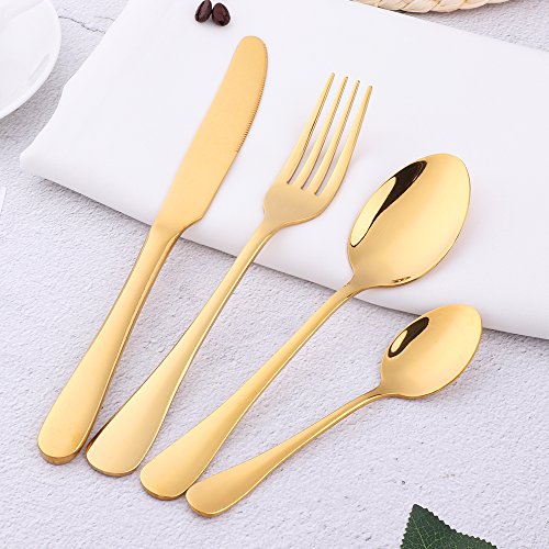 Buyer Star 4 piezas Juego de Cubiertos Utensilios Cuchillería Conjunto utensilio Oro Acero inoxidable Cuchara Cuchillo Tenedor Boda Postres Acero Cucharilla Comida occidental