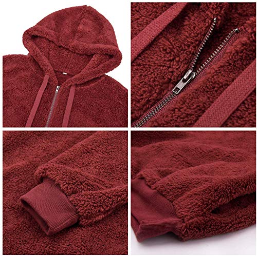 Bwiv Sudadera Mujer con Capucha Caliente Flexible Invierno Otoño en Piel Sintética Multi Color Chaqueta Polar Casual Moda Amplio Burdeos Talla S