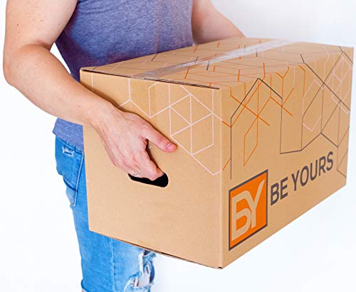 BY BE YOURS Pack de 10 Cajas Carton Mudanza con asas - 430x300x250 mm - Cajas Mudanza Ultra Resistentes - Cajas Almacenaje Fabricadas en España