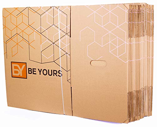 BY BE YOURS Pack de 10 Cajas Carton Mudanza con asas - 430x300x250 mm - Cajas Mudanza Ultra Resistentes - Cajas Almacenaje Fabricadas en España