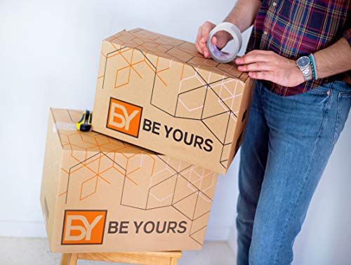 BY BE YOURS Pack de 10 Cajas Carton Mudanza con asas - 430x300x250 mm - Cajas Mudanza Ultra Resistentes - Cajas Almacenaje Fabricadas en España