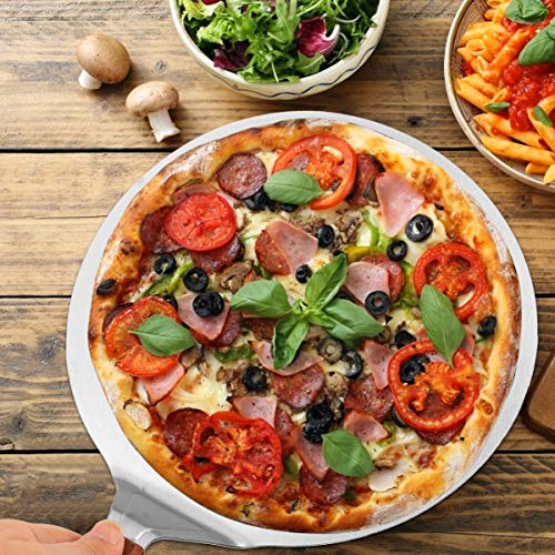 Cabilock Acero Inoxidable Pizza Peel Pizza Pala Espátula con Mango de Madera Paleta Elevadora de Pastel Ideal para Hornear Pizza Casera de 10 Pulgadas