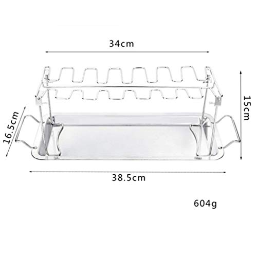 Cabilock Rejilla para Piernas de Ala de Pollo de Acero Inoxidable con Bandeja de Goteo Soporte Vertical para Asador para Parrilla Ahumadora Barbacoa Picnic (Plateado)