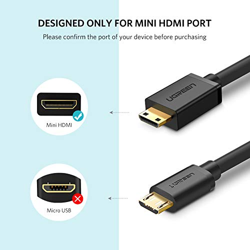 Cable Mini HDMI a HDMI, UGREEN Adaptador Mini HDMI Macho a HDMI Hembra 4K 3D Soporta Ethernet y Retorno de Audio para Cámaras o Videocámaras Digitales, Tablet, HDTV, Proyector, Monitor y Más