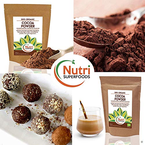 Cacao en Polvo Orgánico - Vegano, Ingrediente de chocolate oscuro puro - Sin azúcar e Ideal para hornear, chocolate caliente y batidos - 500g