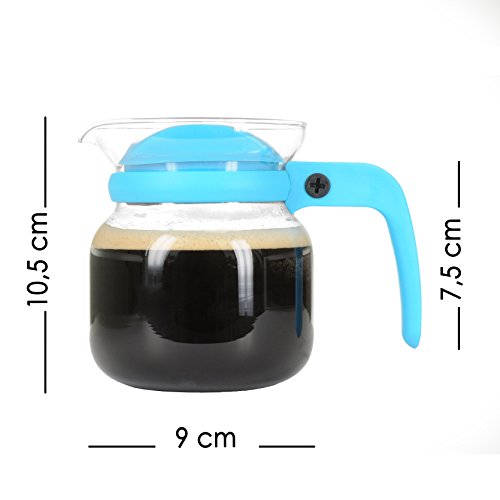 Café de jarra pequeña de cristal 350 ml (0,35 l) Microondas. Para líquido con giratorio de plástico tapa y agujero para verter, Té de jarra y cristal de color: azul, – Marca youzings