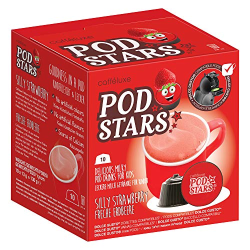 CaffeLuxe Podstars Paquete de variedades - Fresa tonta, chocolate descarado y vainilla alegre - Paquete de 30 - Batido saludable - Sin azúcar agregado - Vainas compatibles con Dolce Gusto para niños