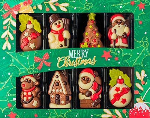 Caja Confiserie Weibler con 8 Figuras Navideñas en Chocolate con Leche Cacao Mínimo 36% - 1 x 80 Gramos