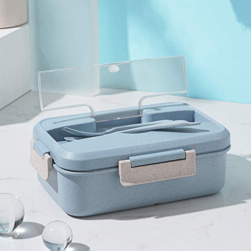 Caja de Bento, ZoneYan Lunch Box Infantil, Fiambreras con 3 Compartimentos, Cuchara Tenedor Lonchera, Fiambreras Caja de Almuerzo Ideal para Microondas (Azul)