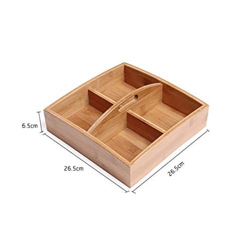 Caja de madera organizador caja de almacenamiento de alimentos secos cuadro caja de presentación para aperitivos con asa y 4 compartimentos