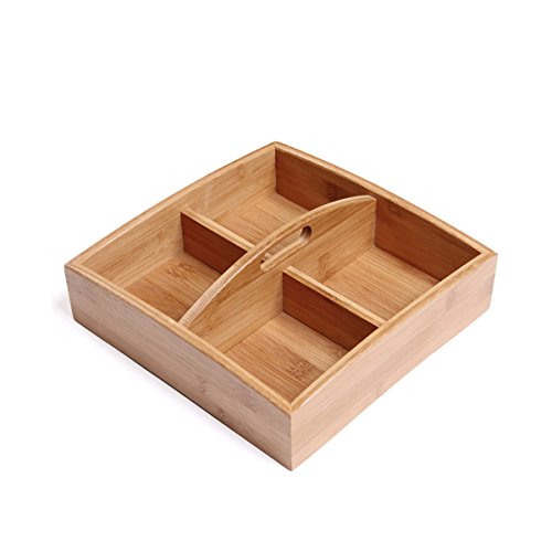 Caja de madera organizador caja de almacenamiento de alimentos secos cuadro caja de presentación para aperitivos con asa y 4 compartimentos