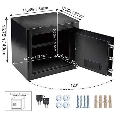 Caja Fuerte (38.5l), Caja Fuerte Convencionales de Seguridad, Caja de Seguridad Anti-Vibración Electroimán (37x25,8x27 cm)