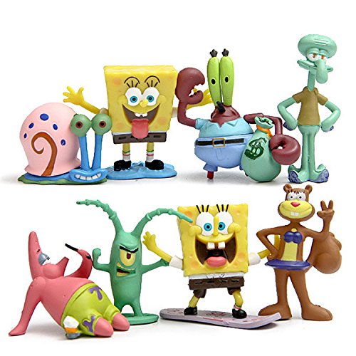 CAKJCAR 8 piezas lindo Bob Esponja de dibujos animados muñecas juguetes día festivo regalo de Navidad