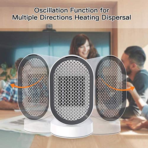 Calefactor Eléctrico Cerámica, Calefactor de Aire Portátil 600W PTC Elemento de Cerámica, Bajo Consumo,Silencioso, Calefacción 2S, 45° Oscilación con Viento Calor y Natural para Hogar y Oficina