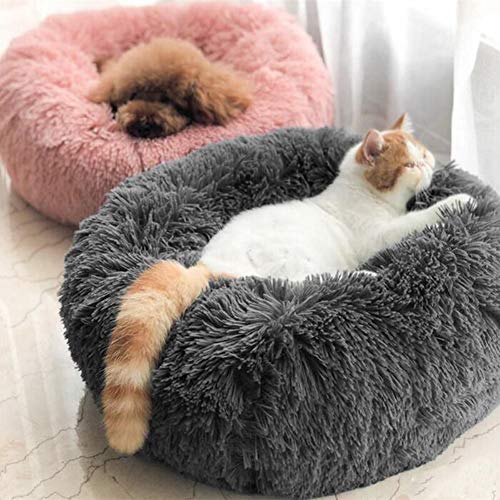 Cama para mascotas mullida y calmante para gato, cojín de peluche suave y relajante para cachorros, cama para gatos, cama redonda para perros pequeños, medianos y gatitos, alivia la ansiedad