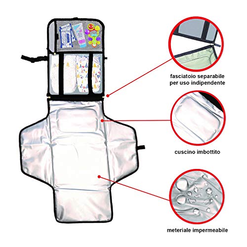 Cambiador Portátil de Pañales para bebe Impermeable - Kit Cambiador Bebe Viaje - Completamente Acolchado - Esterilla Lavable de Quita y Pon - Para Usar Fuera de Casa - Perfecto como Regalo