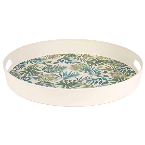 CAMBRIDGE CM06074 Polynesia Large Round Reusable Tray with Handles, 38 cm | Perfect for Serving Drinks At Parties, Bamboo Fiber Mix, 0.9Kg