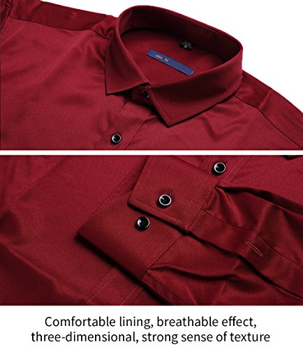 Camisa Bambú Fibra Hombre, Manga Larga, Slim Fit, Camisa Elástica Casual/Formal para Hombre, Granate, 40 (Cuello 40CM, Pecho 104CM)