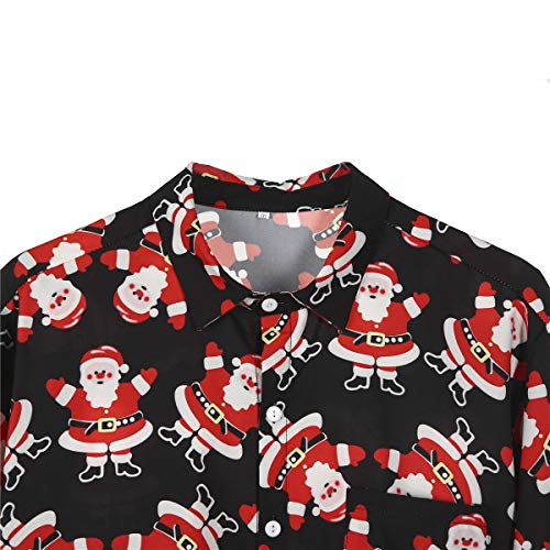 Camisa Navidad Hombre de Manga Larga Shirt Camisa Casual Navideño con Impresión de Reno Muñeco de Nieve Papá Noel Corte Recto M - XXL para Fiesta Navidad