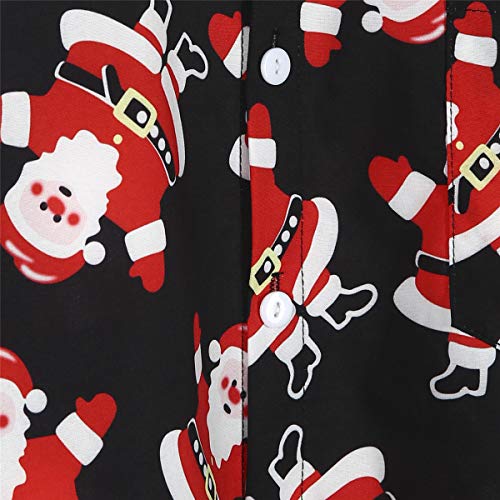 Camisa Navidad Hombre de Manga Larga Shirt Camisa Casual Navideño con Impresión de Reno Muñeco de Nieve Papá Noel Corte Recto M - XXL para Fiesta Navidad