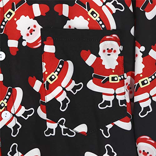 Camisa Navidad Hombre de Manga Larga Shirt Camisa Casual Navideño con Impresión de Reno Muñeco de Nieve Papá Noel Corte Recto M - XXL para Fiesta Navidad