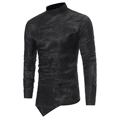 Camisas de Vestir Casual para Hombre Camisas Steampunk Blancas y Negras de Vino Negro Camisa de Manga Larga Slim Fit con Cuello Abotonado con Cuello Abotonado Camisas