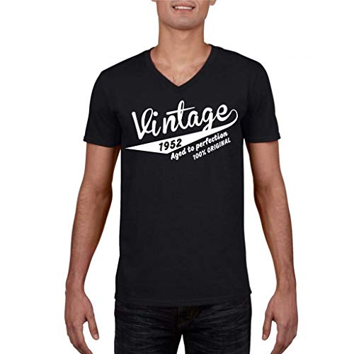 Camiseta de manga corta para hombre con diseño de pirografía suelta y cuello redondo con texto en inglés "67º cumpleaños, año 1952, ideal para el hogar, viajes, trabajo o fiesta Negro Negro ( 3XL