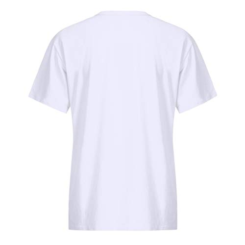 Camisetas de algodón para mujer de Rovnkd, escote en O, manga corta, estampado de letras, blusa casual Blanco XXXL