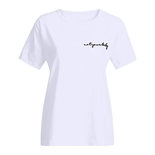 Camisetas de algodón para mujer de Rovnkd, escote en O, manga corta, estampado de letras, blusa casual Blanco XXXL